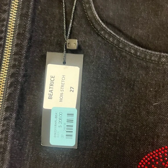 Carmar black denim Beatrice skirt with rhinestone flames Size 27 Goth, Grunge, - Picture 8 of 8